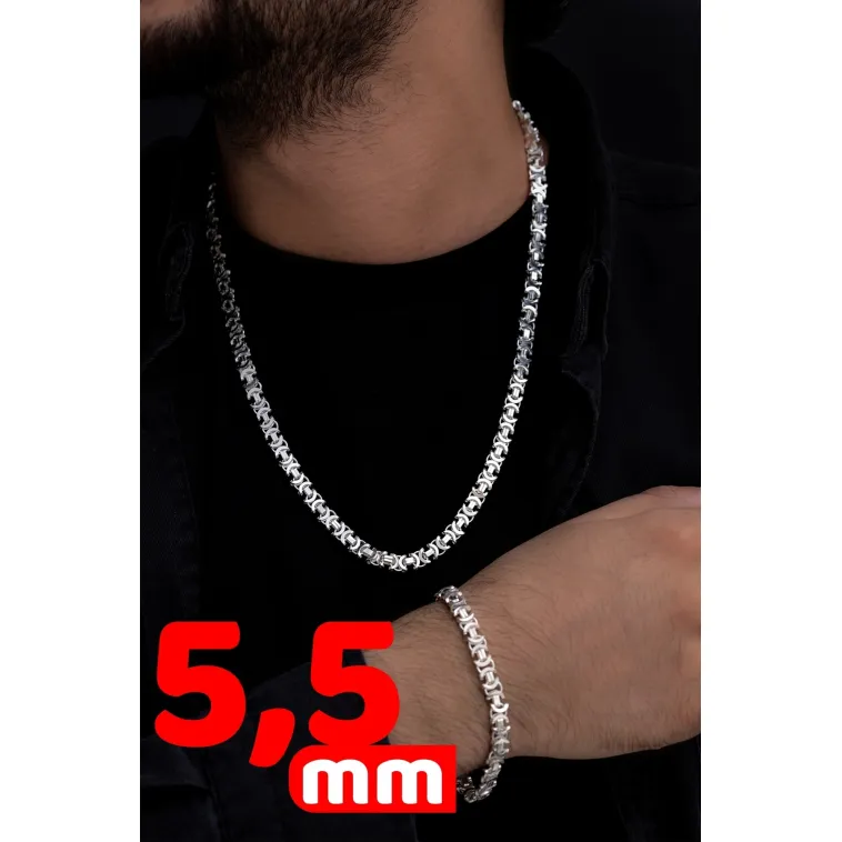Erkek Gümüş Kolye Bileklik Set - Parlak Euro Kral Kolye Bileklik Gümüş Set Erkek Gümüş Kolye Bileklik Set - Parlak Euro Kral Kolye Bileklik Gümüş Set