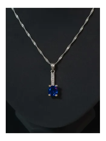 Kadın Gümüş Kolye Bileklik Küpe Set - Lacivert Safir Taşlı Tektaş Model Set