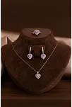 Kadın Gümüş Set - Kalp Model Ametist Taşlı Zirkon Süslemeli Rodyumlu Kadın Set