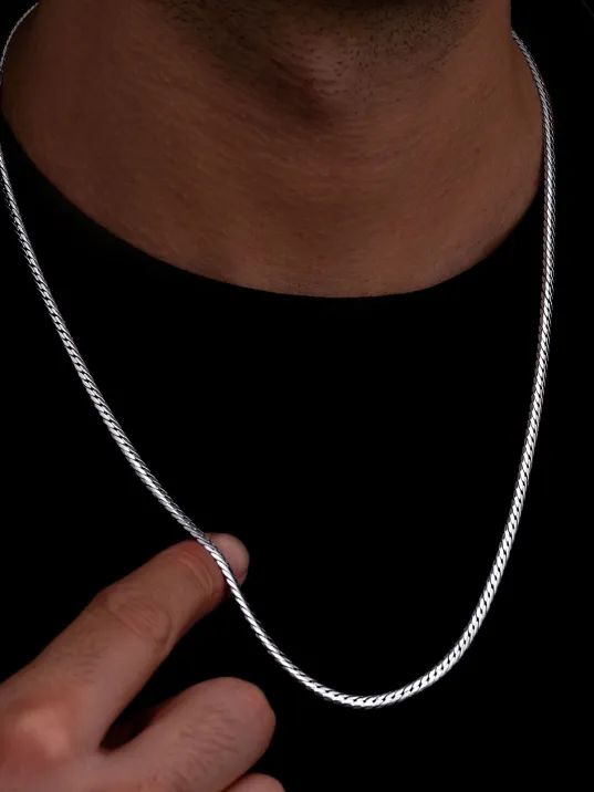 Erkek Gümüş Kolye - İnce İtalyan Bombeli Zincir Gümüş Kolye