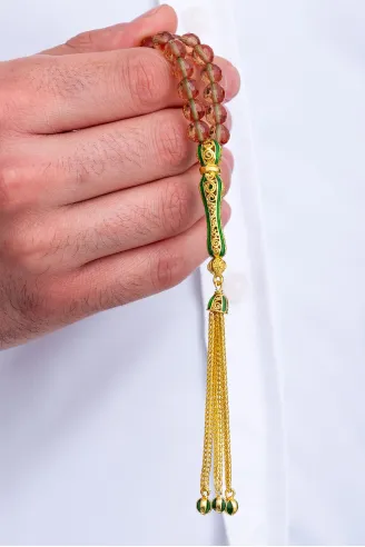 Doğal Taşlı Tespih - Gümüş Püskül Zultanit Taşlı Altın Kaplama Orta Boy Tesbih 7.2mm