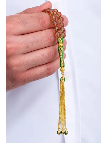 Doğal Taşlı Tespih - Gümüş Püskül Zultanit Taşlı Altın Kaplama Orta Boy Tesbih 7.2mm