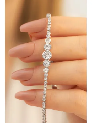 Çağ ZirkonTaşlı Su Yolu Bayan Gümüş Bileklik