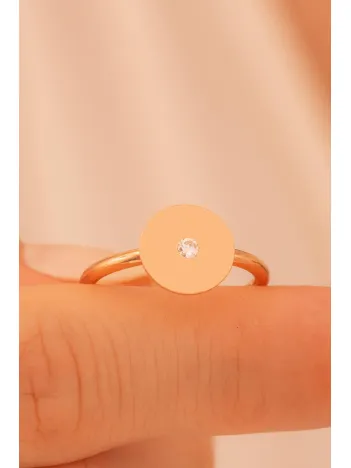 Kadın Gümüş Yüzük - El İşçiliği Rose Kaplama Yuvarlak Motifli Zirkon Taşlı Kadın Yüzük