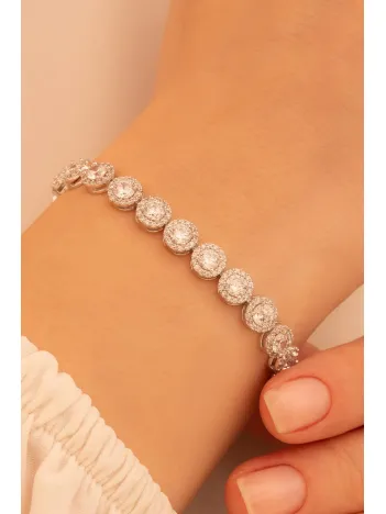 Kadın Gümüş Bileklik - İdil Yuvarlak Model Zirkon Taşlı Kadın Bileklik