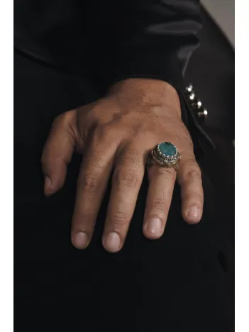 Yeşil Parabia Taşlı Erkek 925 Ayar Gümüş Yüzük GYZYSLPRBTS-GMS