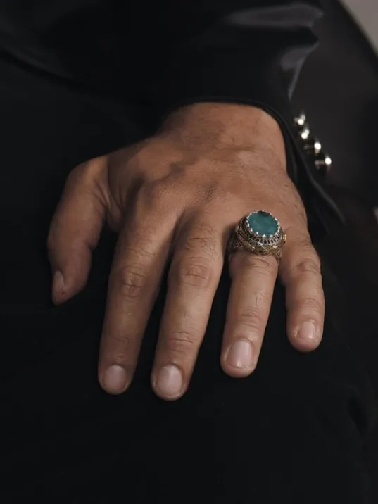 Yeşil Parabia Taşlı Erkek 925 Ayar Gümüş Yüzük GYZYSLPRBTS-GMS