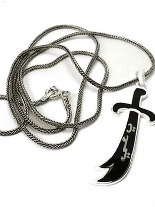 Mineli Gümüş Zülfikar Kolye Zincir Büyük Boy Mineli Gümüş Zülfikar Kolye Zincir Büyük Boy