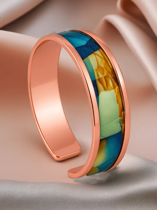 Kadın Bakır Bileklik - Diana Model Özel Baskı Metal Kutu Ve Doğal Taşlar