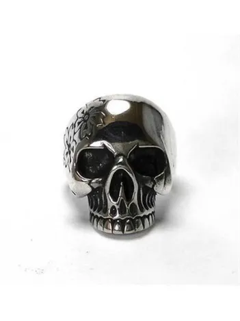 Çiçekli Kurukafa Gotik Gümüş Erkek Yüzüğü