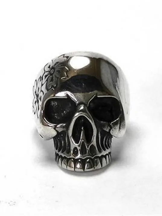 Çiçekli Kurukafa Gotik Gümüş Erkek Yüzüğü