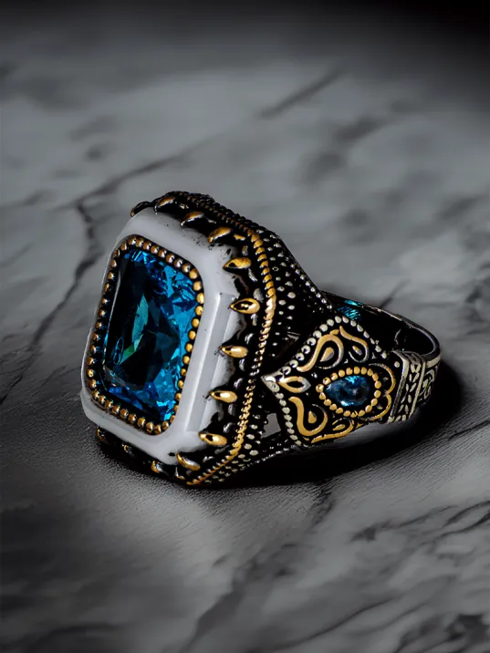 Erkek Zirkon Ve Sedef Taşlı Yanı Damla Model 925 Ayar Gümüş Yüzük