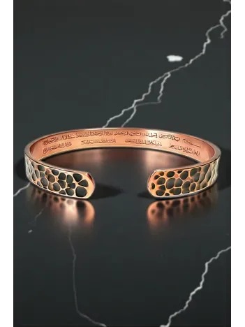 Erkek Kadın Bakır Bileklik - Model 2 Ayetel Kursi Dualı Saf Dövme Grift Kelepçe Metal Kutu Doğal Taş