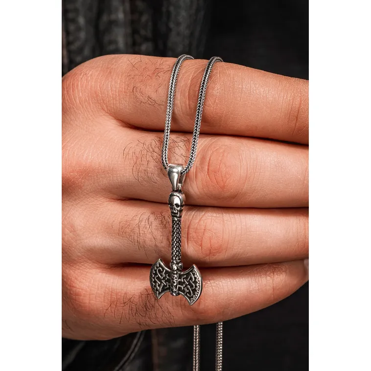 Viking Çift Başlı Savaş Baltası Erkek Gümüş Kolye 925 Ayar Mat Siyah Viking Çift Başlı Savaş Baltası Erkek Gümüş Kolye 925 Ayar Mat Siyah