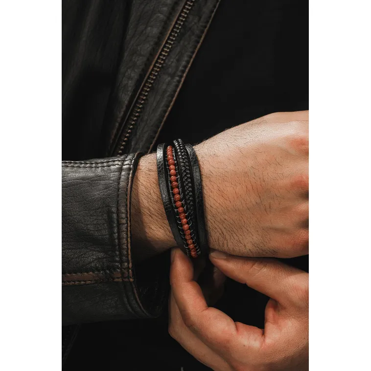 Erkek Deri Bileklik - Doğal Yıldız Taşı Çoklu Retro Paslanmaz Deri Örgü Kordon Bileklik Erkek Deri Bileklik - Doğal Yıldız Taşı Çoklu Retro Paslanmaz Deri Örgü Kordon Bileklik