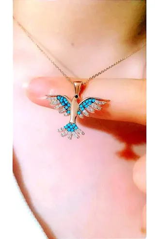 Kadın Rose Renk Zümrüdü Anka Kuşu Gümüş Kolye