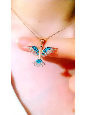 Kadın Rose Renk Zümrüdü Anka Kuşu Gümüş Kolye