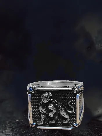 Erkek Gümüş Yüzük - Nokta İşlemeli Kaplan Kabartmalı Yanları Şerit Erkek Yüzük Erkek Gümüş Yüzük - Nokta İşlemeli Kaplan Kabartmalı Yanları Şerit Erkek Yüzük