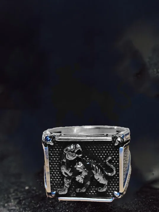 Erkek Gümüş Yüzük - Nokta İşlemeli Kaplan Kabartmalı Yanları Şerit Erkek Yüzük Erkek Gümüş Yüzük - Nokta İşlemeli Kaplan Kabartmalı Yanları Şerit Erkek Yüzük