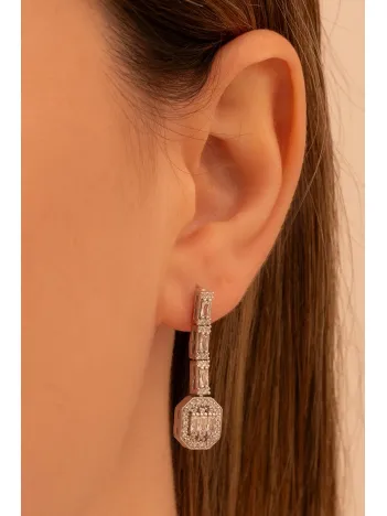 Kadın Gümüş Küpe - Merlin Baget Taşlı Model Kadın Küpe