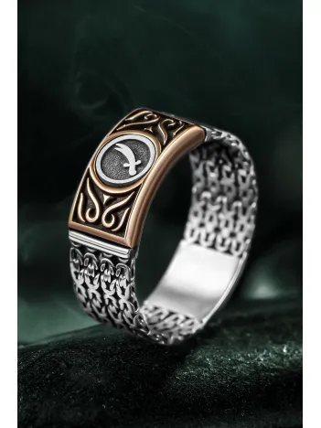 Erkek Gümüş Yüzük - Kral Zincirli Zülfikar Kılıcı İşlemeli Erkek Yüzük
