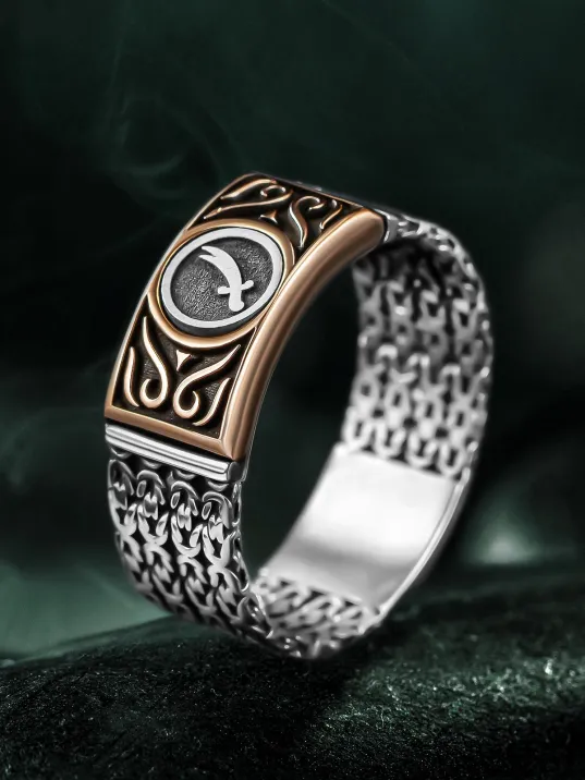 Erkek Gümüş Yüzük - Kral Zincirli Zülfikar Kılıcı İşlemeli Erkek Yüzük