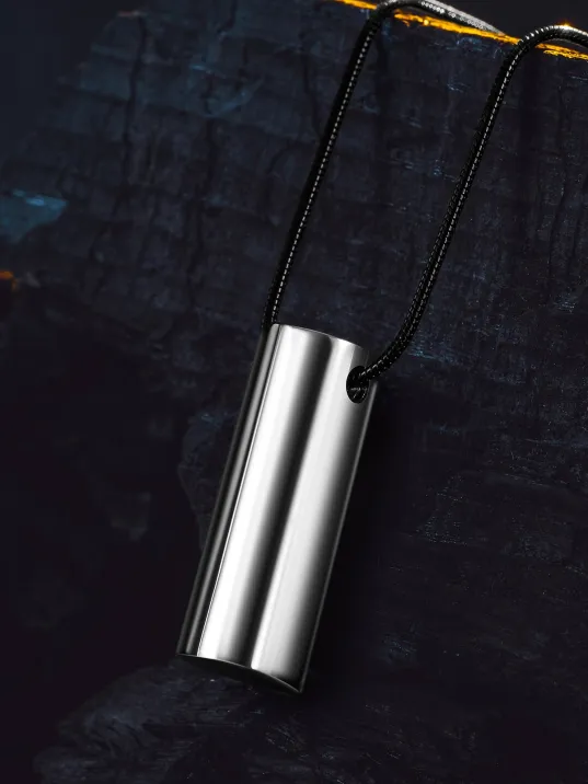 Corelum Secret Çelik İsimli Silindir Erkek Kolye 3 cm Parlak Gizli Tasarım