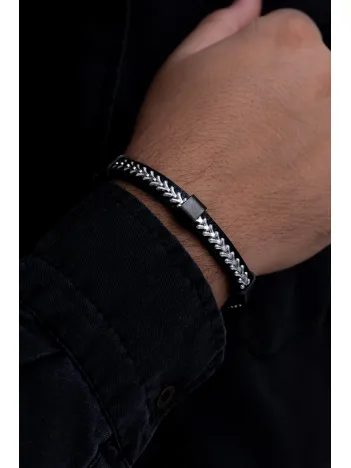 Erkek Çelik Bileklik - Çelik Siyah Balik Sirti Model Bileklik