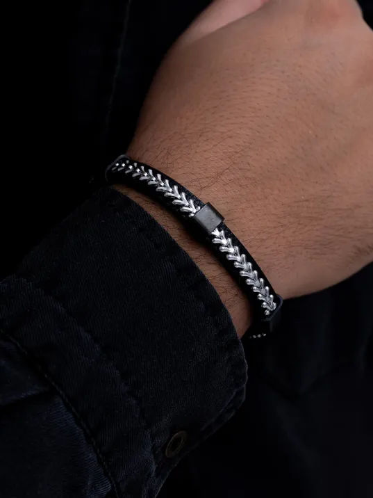 Erkek Çelik Bileklik - Çelik Siyah Balik Sirti Model Bileklik