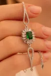Kadın Gümüş Bileklik - Zümrüt Taşlı Kare Model Zirkon Süslemeli Kadın Bileklik Kadın Gümüş Bileklik - Zümrüt Taşlı Kare Model Zirkon Süslemeli Kadın Bileklik