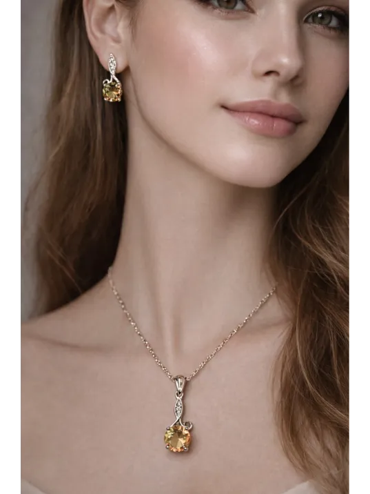 Kadın Gümüş Kolye Küpe Set - Işıltılı Mini Aura Zultanit Taşlı Kadın Gümüş Set