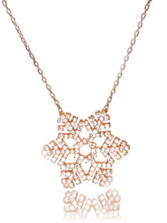 Gümüş Büyük Boy Bayan Kar Tanesi Kolye