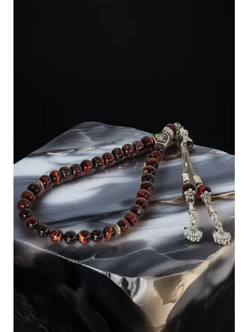 Erkek Doğal Taş Tespih - Doğal Kahverengi Kaplangözü Taşlı Ortaboy Tesbih Erkek Doğal Taş Tespih - Doğal Kahverengi Kaplangözü Taşlı Ortaboy Tesbih