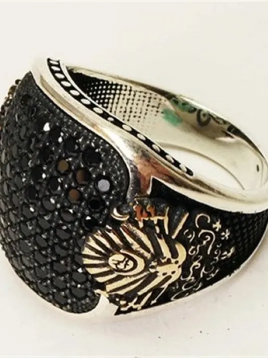 Gümüş Erkek Yüzük Zirkon Taşlı Osmanlı Armalı Gümüş Erkek Yüzük Zirkon Taşlı Osmanlı Armalı