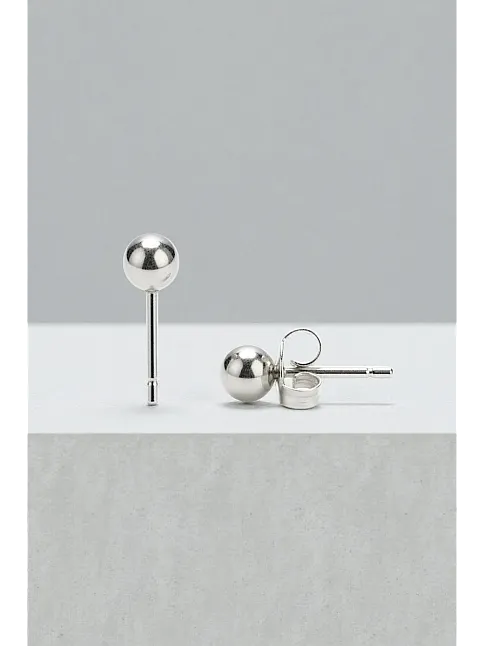 Kadın Gümüş Küpe - 4 mm 925 Ayar Gümüş Top Küpe
