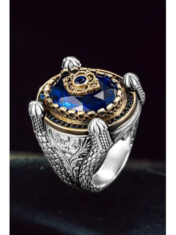 Erkek Gümüş Yüzük - Kubbe Tasarım Faset Kesim Aqua Mavi Zirkon Taşlı Erkek Yüzük Erkek Gümüş Yüzük - Kubbe Tasarım Faset Kesim Aqua Mavi Zirkon Taşlı Erkek Yüzük