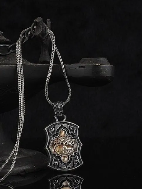 Hayat Ağacı Model 925 Ayar Gümüş Erkek Kolye Zincir Gklhayatagc-gms