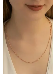 Kadın Gümüş Kolye - 925 Ayar 2mm Singapur Zincir Model Gümüş - Altın - Rose