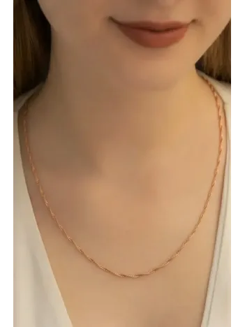Kadın Gümüş Kolye - 925 Ayar 2mm Singapur Zincir Model Gümüş - Altın - Rose Kadın Gümüş Kolye - 925 Ayar 2mm Singapur Zincir Model Gümüş - Altın - Rose