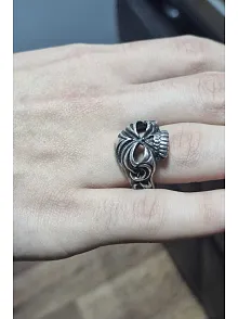 Erkek Gümüş Yüzük - 925 Ayar Gümüş Kuru Kafa Model Gotik Tarz Erkek Yüzük