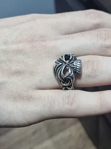Erkek Gümüş Yüzük - 925 Ayar Gümüş Kuru Kafa Model Gotik Tarz Erkek Yüzük