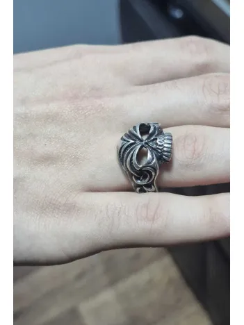 Erkek Gümüş Yüzük - 925 Ayar Gümüş Kuru Kafa Model Gotik Tarz Erkek Yüzük