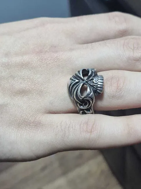 Erkek Gümüş Yüzük - 925 Ayar Gümüş Kuru Kafa Model Gotik Tarz Erkek Yüzük