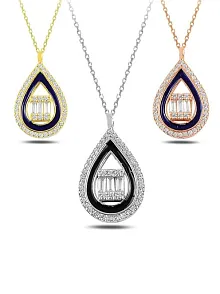 Damla Model Baget Taşlı Kadın Gümüş Kolye Zincir GKLDMLBGTM1-ROS-Rose (bronz)