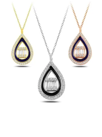 Damla Model Baget Taşlı Kadın Gümüş Kolye Zincir Gkldmlbgtm1-ros Gümüş