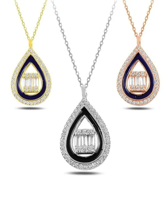 Damla Model Baget Taşlı Kadın Gümüş Kolye Zincir Gkldmlbgtm1-ros Gümüş