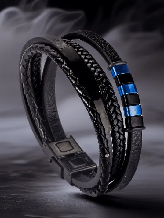 Erkek Bileklik - Örme Deri Dörtlü Bileklik