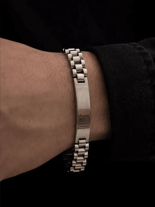 Erkek Bijuteri Bileklik - İsim Yazılan Lüks Bukle Model Bijuteri Bileklik Künye