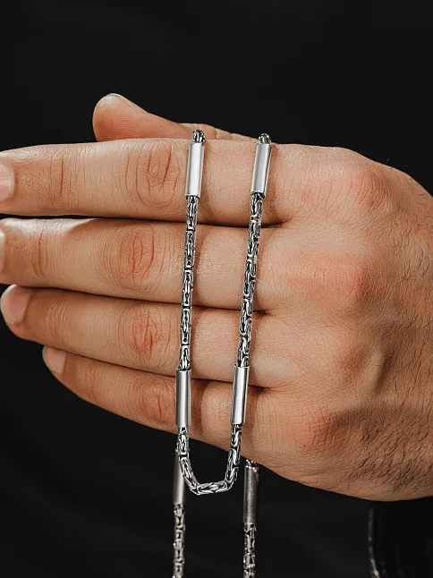 Erkek Gümüş Set - 2,8 mm Kalınlıkta Kral Model Parçalı Kral Erkek Kolye ve Bileklik Set