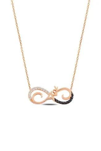 Zirkon Taşlı Rose Aşk Yazılı Model 1 Sonsuzluk Kadın Gümüş Kolye GKLASKSNSZ1-ROS